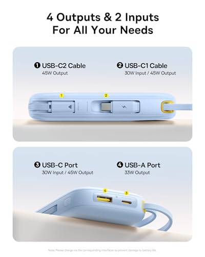 Baseus Powerbank 20000 mAh 45 W with Integrated USB-C Cable, QPow3 Power Bank PD3.0 QC4.0 External Mobile Phone Batteries, 3 usb-C, 1 usb-A, Portable Charger for iPhone 16/15/14 Pro Max, iPad, Galaxy - Image 4