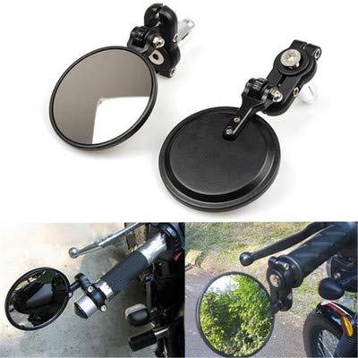 Karun バイクミラー汎用バイクミラーバーエンドミラーCNC丸形左右セット角度自由に調節 などに適用 折り畳み式 (折りたたみ)