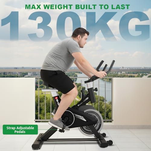 Image of PowerMax Fitness BS-125 Spin Exercise Bike For Home Use,16Mm 6Kg Flywheel,Max User Weight 130Kg,LCD Display,2Pc Crank,Heart Rate Sensor,Knob Braking,Adjustable Foot Strap And Seat,Ipad Holder,Black