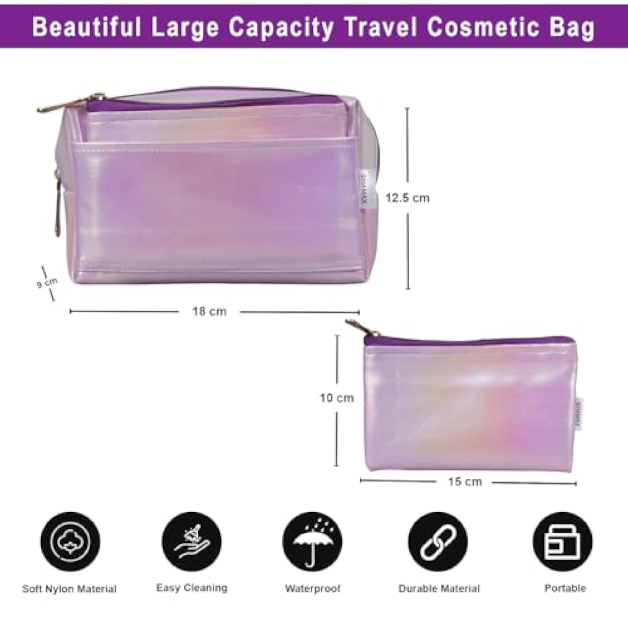 Portable Makeup Organizer Pouch with Zipper Closure