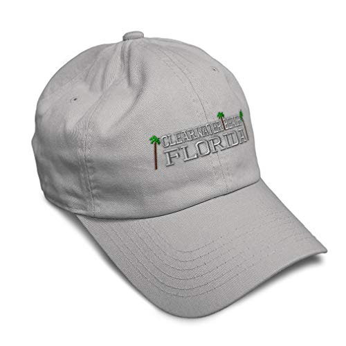 Speedy Pros Soft Baseball Cap Clearwater Beach Florida Embroidery State Map Names Vacation Twill Cotton Country Dad Hats for Men & Women Light Grey Design Only