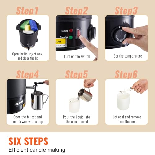 VEVOR 10Lbs Wax Melter for Candle Making, Large Electric Wax Melting Pot Easy Pour Spout, 9-Level Temperature Control, Easy Clean for Candle Soap Cream Beauty Bulk Production Business by VEVOR - Image 6