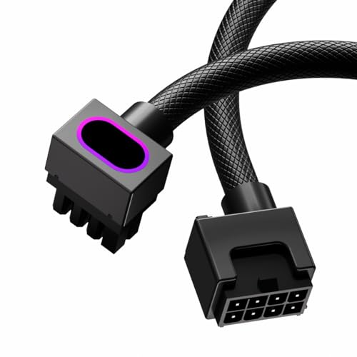 Image of 8PIN GPU Extension Cable, ARGB PC Cable with 5V 3Pin,18AWG 90 Right-Angle Design for Cleaner PC Builds,Male-to-Female Connectors Suitable for Various GPU and Power Supply.30CM(Black-GPU-Clip A)