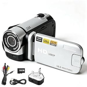 Camcorder Video Camera with 16GB SD Card, 1080P 16MP Digital Camera Recorder with 2.7" 270° Rotating Screen, 16X Digital Zoom, LED Fill Light, Rechargeable Vlogging Camera for Beginners Kids Travel