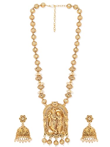 Image of Rubans Long Necklace Set Gold Plated Traditional Stylish Multicolour Jewellery Gift for Women & Girls