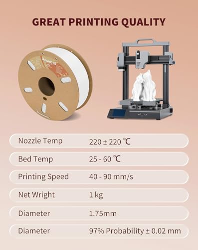 Image of DURAMIC 3D TPU Filament 1.75mm, Soft TPU 3D Printing Filament 95A, 1kg Spool, + /- 0.05mm Accuracy, White 1 Pack