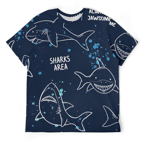 Tee Shirt Manches Courtes Requin Homme Anti-Transpiration en Coton Doux léger