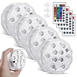 Luces Piscina Subacuáticas LED, Iluminación Sumergible IP68 con Mando a Distancia, Temporizador, 10 LED RGB, Ventosas, 16 Colores para Piscina, Estanque, Acuario, Fiesta, Boda, Halloween, 4 PCS