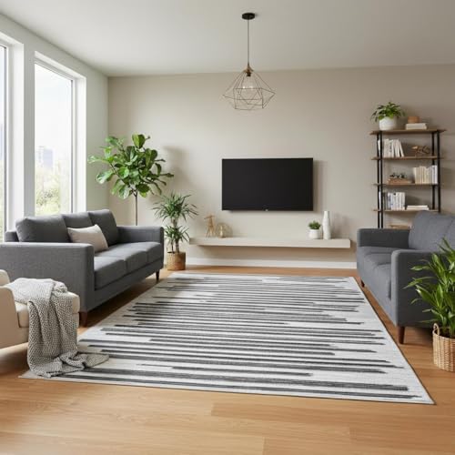 GarveeHome Beige Black 8x10 Washable Area Rug for Living Room: