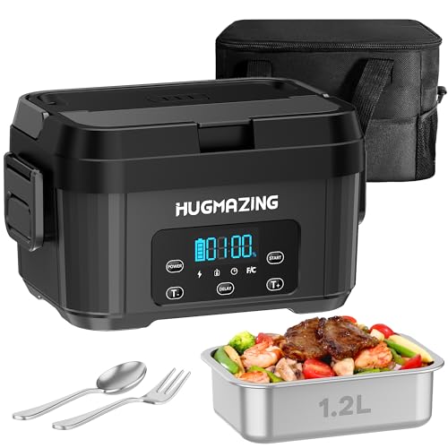 Hugmazing Cordless Electric Lunch Box for Adults, Men & Women – Rechargeable Self-Heating Food Warmer with 1.2L SS Container, Battery-Powered Heated Lunch Box, Perfect for Work and Travel Use (Grey)