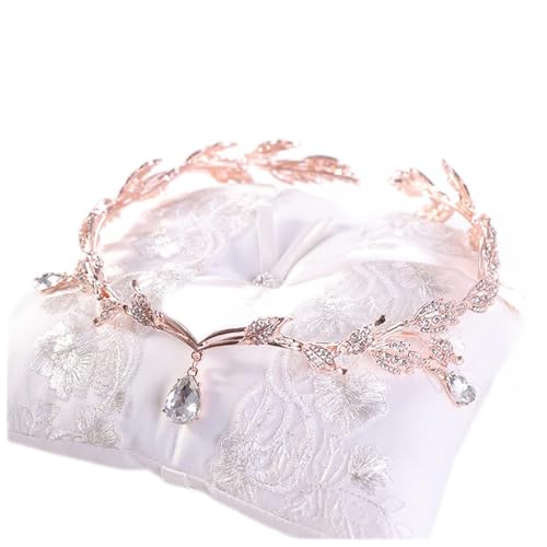 RDJOIMBX Couronne Crystal Crown Crown Crown Bridal Accessoires Couronne De Mariage Strass Waterdrop Leaf Tiara Crown Bandeau Bandeau Front-Mariées Bijoux à cheveux Couronne Princesse(Rose Gold)