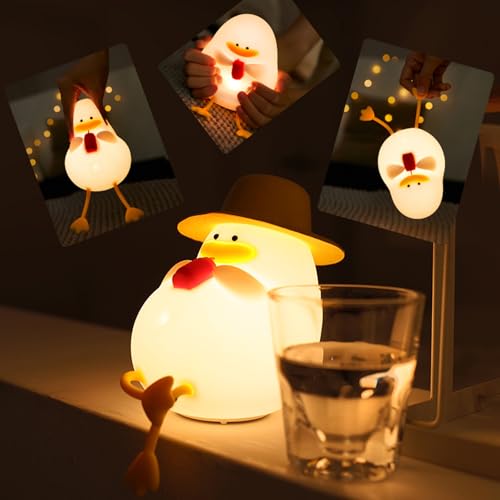Image of Happy Duck Night Light with Hat Birthday Gift Silicone Lamp Cute Bedroom Sleep Light LED Children Cute Nightlight Bedside Light Room Decoration