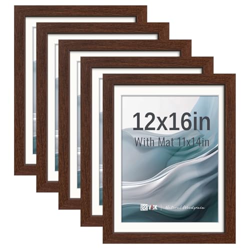 Image of VCK 12x16 Picture Frame 5 Pack, Brown Exclusive Wood, HD Glass, for Photo