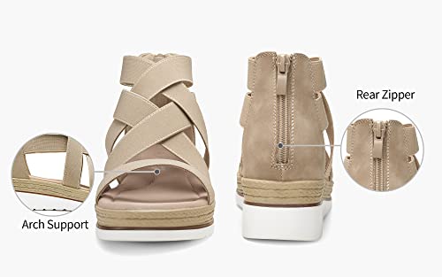 Jeossy Women's 866 Nude Platform Sandals,Wedge Sandals,Elastic Strappy Sandals,Summer Sandal For Women With Zipper Size 8(Djy866 Nude 08) #TOP5