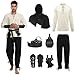 AJGEGJE Mittelalter Kleidung Herren, 7 St&uuml;ck Herren Renaissance Kost&uuml;m Set, Mittelalter Viking Kost&uuml;m mit Piratenhemd Lang Hose G&uuml;rtel Handgelenkgurt (Schwarz, M)