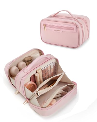 Image of BAGSMART Travel Makeup Bag, Make Up Bag with Multiple Compartments for Organizer, Compact & Durable Cosmetic Organizer for Women for Travel Accessories (Pink