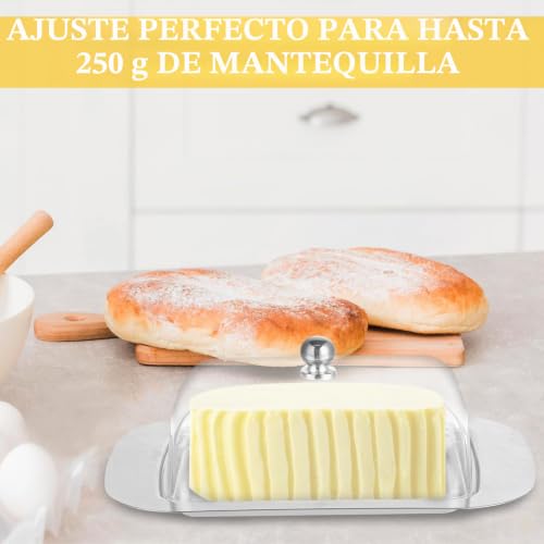 Miniatura 5 de Fhiskunyu Mantequera, Con Tapa Y Asa Mantequera De Acero Inoxidable Para 250 G De Mantequilla, Adecuada Para Guardar Queso, Platos Fríos, Pasteles, Postres Frutas