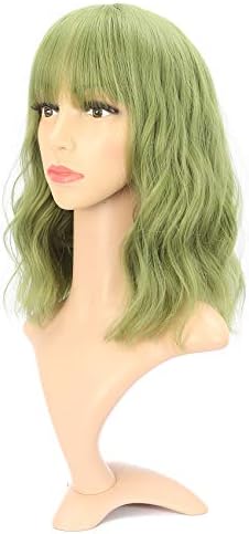 VCKOVCKO Pastel Wavy Wig With Air Bangs Women's Short Bob Purple Pink Wig Curly Wavy Shoulder Length Synthetic Cosplay Colorful Wigs for Girls (12",Purple Pink)