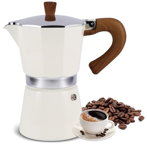 Kinberry Stovetop Coffee Maker - 6 Cup Aluminium Italian Espresso Maker, 300ml Gas & Electric Stove Top Moka Pot for Cappuccino Latte Mocha, White