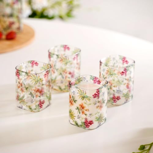 Image of Nestasia Printed Borosilicate Glasses Set of 4 (230ml Each) - 100% Food Safe & Durable Glassware with Vibrant Floral Design | Small Square-Shaped Tumblers for Water, Juice, Mocktails & Iced Tea