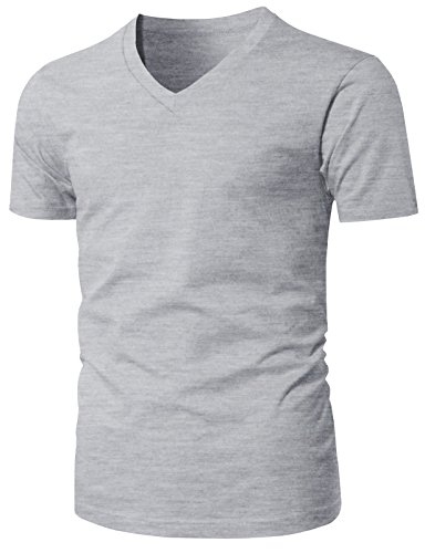 H2H Mens Short Sleeve Basic Slim Fit Tri-Blend Or Cotton V Neck T Shirts Gray US L/Asia XL (KMTTS0481)