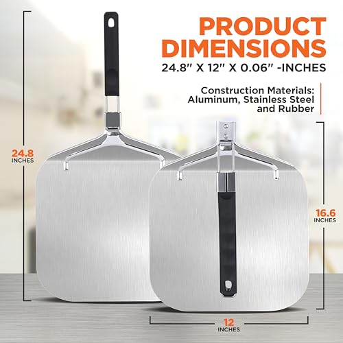 NutriChef Nonstick Pizza Peel - 16" x 12" Aluminum Pizza Paddle w/ Folding Rubber Handle - Oven, Grill, & Dishwasher Safe by NutriChef - Image 2