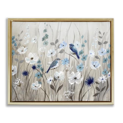 Birds Floral Meadow Blossoms, 24 x 30 Inch Canvas in Floater Frame