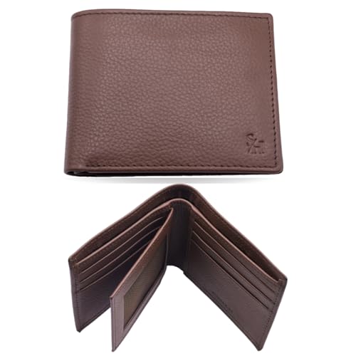Leather Wallet for Men | Hand-crafted Bifold Top Grain Buffalo Leather Dark Brown Wallet with Center Card Holder Extra Capacity, Photo ID, Multiple Card Slots | Gift for Him