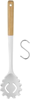 sourcing map Tenedor de silicona para pasta resistente al calor, cuchara para fideos con mango de madera para remover o servir, color blanco