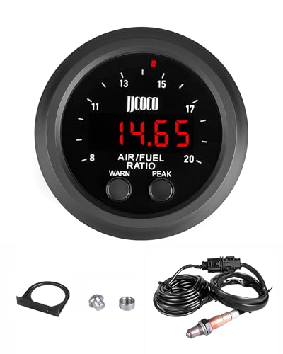 JJCOCO Air/Fuel Ratio AFR Wideband Gauge Kit with LSU 4.9 O2 Oxygen Sensor Digital LED Display 12V AFR Controller Gauge Wideband UEGO 52mm (2-1/16)