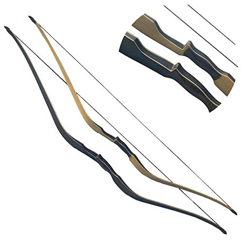 ZSHJGJR Traditional Longbow 60 Inch Wooden Bow One Piece Long Bow Traditional Wood Hunting Recurve Bow Horsebow 20-50lbs Right Handed for Beginner Adult Practice Target (Black, 35lbs)