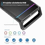 Ewent Stojak na monitor RGB, regulowany stojak na ekran, składany z szufladą do przechowywania, uchwytem na smartfon i tablet + 4 porty USB 3.2 Gen 1, podwyższenie do monitora PC/laptopa/iMaca, czarny