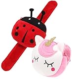 Abaodam 2Pcs Animal Slap Bracelet Coin Purse Ladybug Unicorn Slap Bracelet Plush Stuffed Animal Hugger Snap Wristband Wallet for Kids Birthday Party