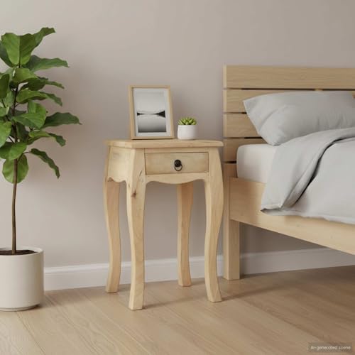ahveenahh Compact Bedside Table, Brown Solid Mango Wood, Square Nightstand,