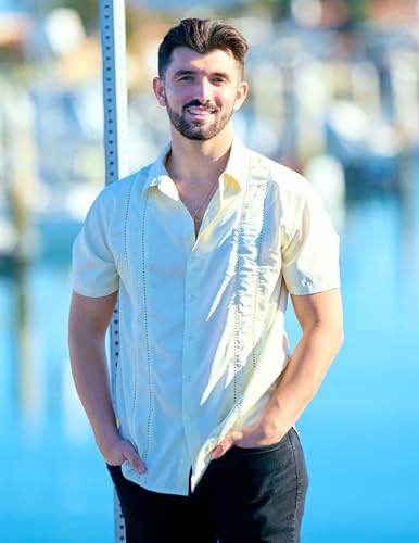 Image of COOFANDY Mens Cuban Guayabera Shirt Short Sleeve Button Down Shirts Summer Beach Vacation Shirts
