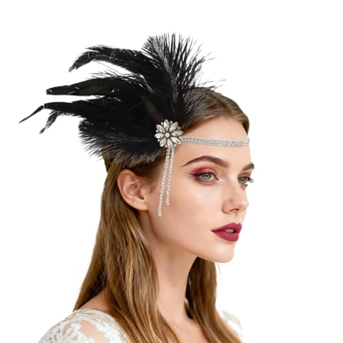 CURASA 1920s Flapper Headpiece Headband Gatsby Feather Hairband For...