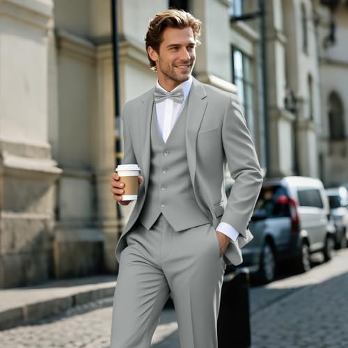 Men's 3-Piece Suit for Men Slim Fit Single Button Blazer Jacket Vest Pants Set Banquet Prom Wedding Business Party2