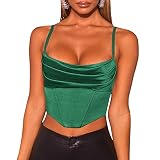 Kolagri Women Satin Backless Cami Corset Crop Tops Cowl Neck Cute Summer Casual Boned Vests Tank Top