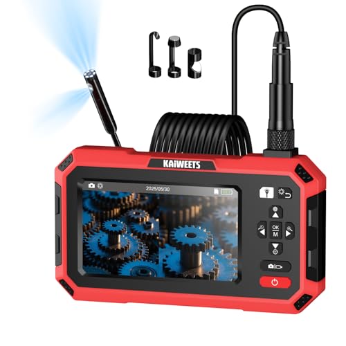 Endoscope Camera with Light, 1920P Dual Lens Industrial Borescope with 5' IPS Split-Screen, IP67 Waterproof Sewer Inspection Camera, 16.5FT Semi-Rigid Snake Cable for Automotive Plumbing