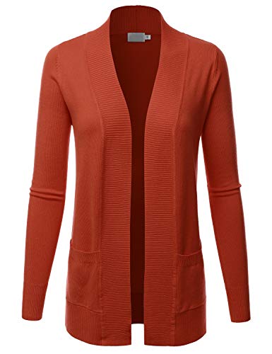 LALABEE Women s Open Front Pockets Knit Long Sleeve Sweater Cardigan-Rust-S