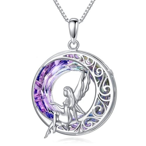 MEIDERBO Fairy Necklace 925 Sterling Silver Celtic Knot Fairy Crescent