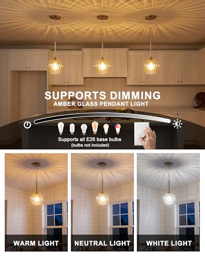 Mgcanyu 2-Pack Glass Pendant Lights Kitchen Island, 7\" Modern Gold Pendant Lighting Adjustable Hanging Light Fixtures for Kitchen, Dining Room, Bathroom, Bedroom