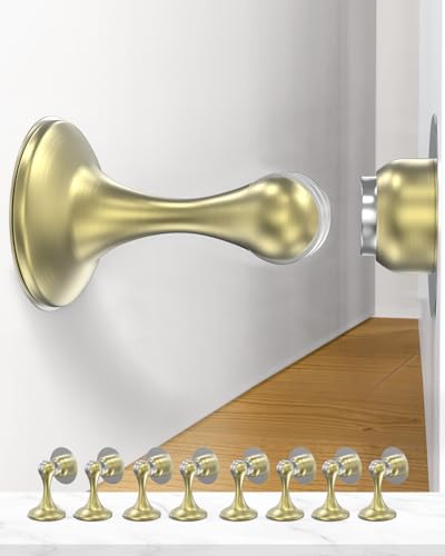 Profasion Magnetic Door Stoppers 8 Pack, Stainless Steel Door Stops for Wall and Floor Mounting, Door Holder Keep Door Open, No Drilling Door Stop with 3D Adhesive Tapes, Gold