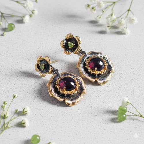 Boucles d'oreilles pendantes légères en grenat sans irritation d'oreilles