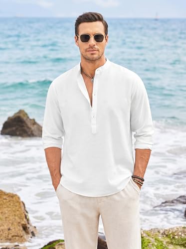 Image of ROYALSCOUT Men's Short Kurta | Solid Mandarin Collar Full Sleeve Pullover Style Kurta | Regular Fit Casual Ethnic Wear for Men
