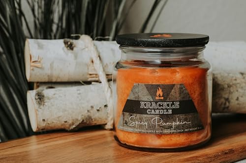 Image of Krackle Apple Skillet Scented Candle | 16oz Jar | Long Burn | Apple, Cinnamon, Nutmeg & Brown Sugar | Wooden Krackle Wick | Cozy Fall Candle for Home or Gifting