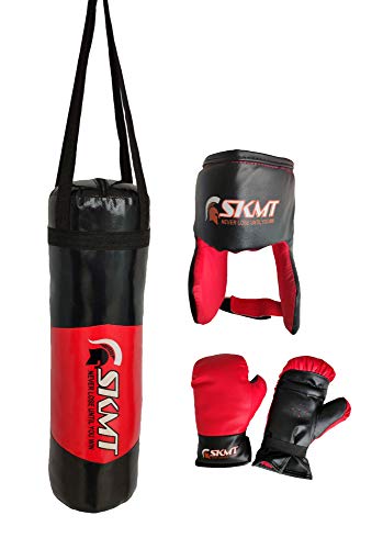 Image of SKMT Never Lose Until You Win SKMT Kids Boxing kit Black Red (Punching Bag, Gloves and Headgear, Age 2-8 Years)