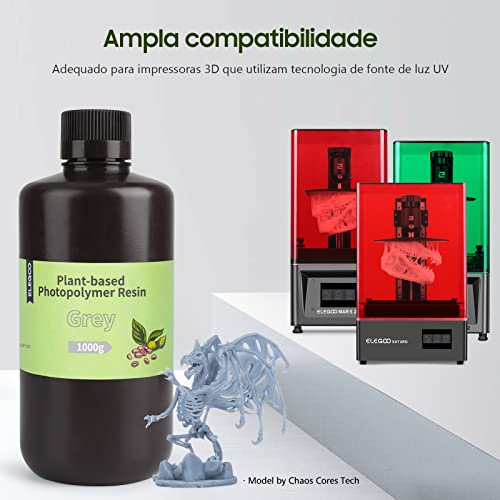 ELEGOO Fotopolímero de Base Vegetal Padrão ELEGOO para Impressoras 3D com Odor Ultra Baixo e Resina