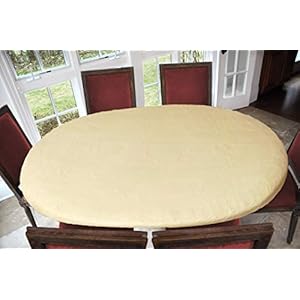 Covers For The Home Deluxe Elastic Edged Flannel Backed Vinyl Fitted Table Cover – Basketweave (Beige) Pattern – Oblong/Oval – Fits Tables up to 48″ W x 68″ L