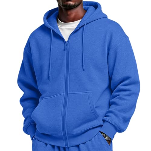 Coal2ToalPW Mens Full Zip Casual Cotton Hooded Full Zip Oversized Fleece Drawstring Hooded Sweatshirt Fall Pullovers Big and Tall Loose Fit Coat Casual Winter Fashion with Pocket Jacket Royal Blue